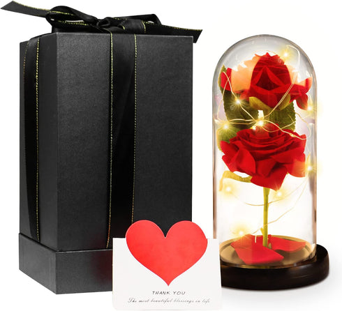 Preserved Red Rose in Glass Dome with Earring